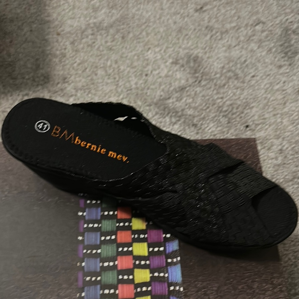 bernie mev. Bernadette Black Woven Wedge Slides